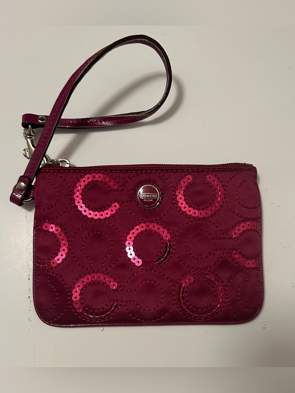 Coach Fuchsia Sequin Quilted Wristlet